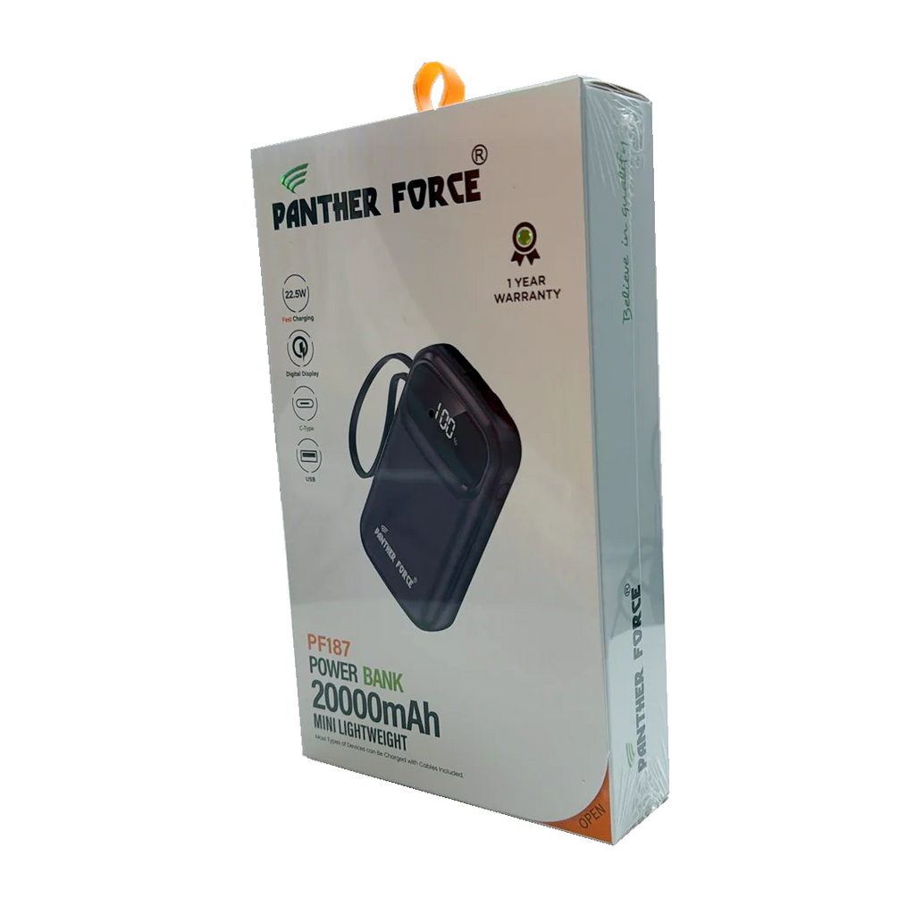 PF187 - Panther Force 20000mAh Power Bank with Multi Charging Cables