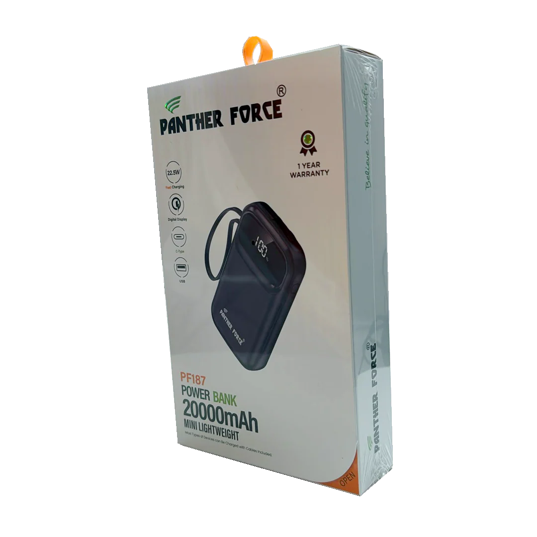 PF187 - Panther Force 20000mAh Power Bank with Multi Charging Cables