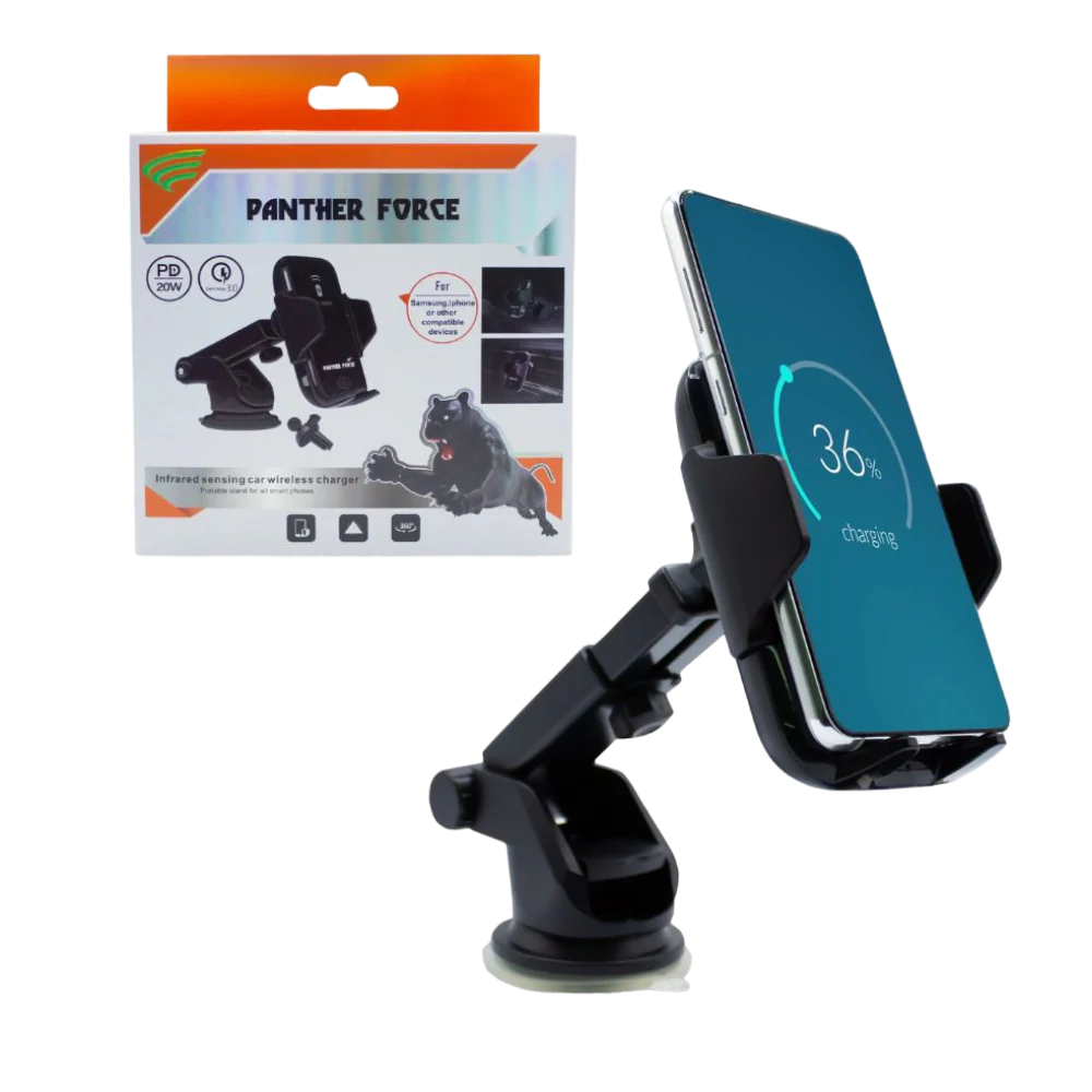 PF176 - Panther Force Wireless Car Holder | 15W Qi Fast Charging | Adjustable Fit