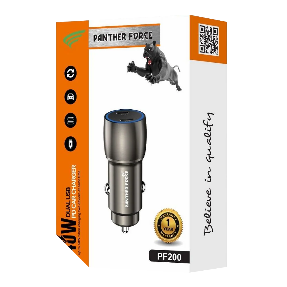 PF200 - Panther Force 40W Car Charger – Dual USB-C Ports