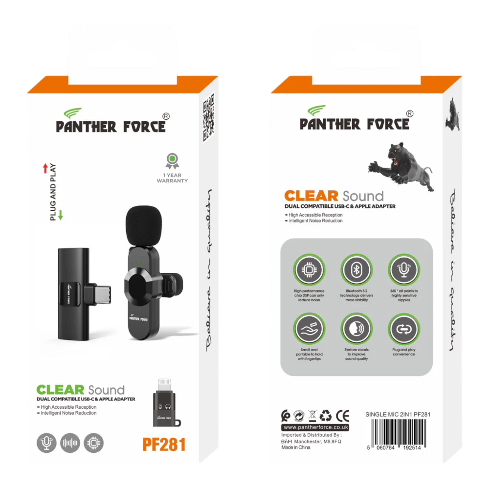 PF281- PANTHER FORCE CLEAR SOUND DUAL COMPATIBLE USB-C & APPLE ADAPTER