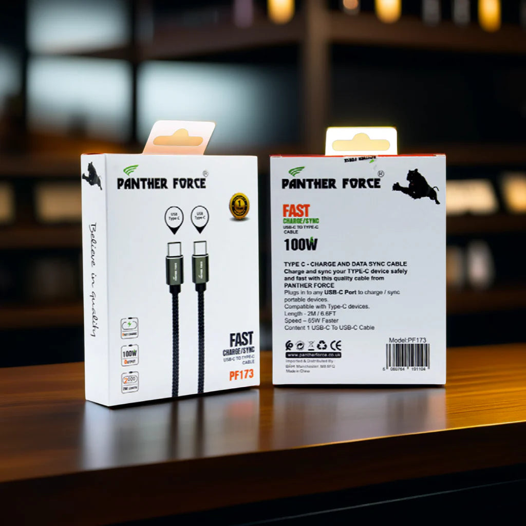 PF173 - Panther Force 65W USB-C Cable 2M Fast Charging & Data Transfer