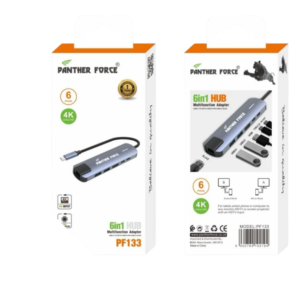 PF133 - Panther Force 6-in-1 Hub Multi Functional Adapter Versatile Connectivity