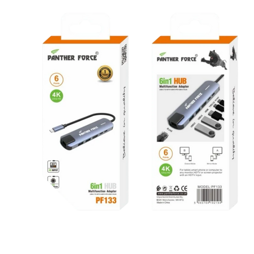 PF133 - Panther Force 6-in-1 Hub Multi Functional Adapter Versatile Connectivity