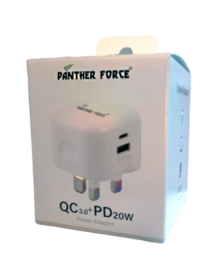 PF162 - Panther Force Straight Pin 20W Plug With USB-C & USB-A