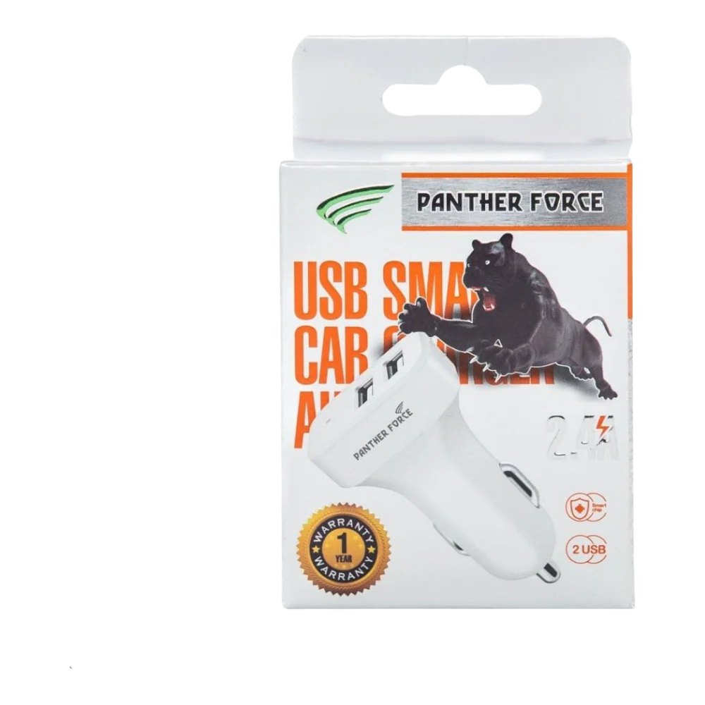 PF71 - Panther Force 2.4A White Dual USB Car Charger