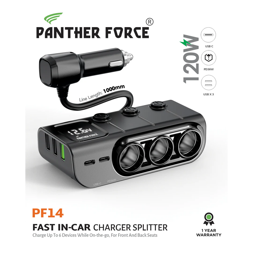 PF14 - Panther Force 120W Multi-Port Fast Car Charger